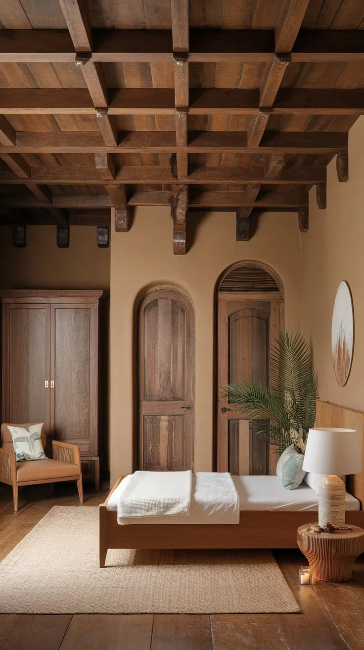 Wake up to the warmth of the Mediterranean sun in this charming wooden haven. The rustic beams and soft lighting create a peaceful sanctuary, perfect for unwinding after a day exploring. A simple elegance pervades the space, inviting you to relax and reconnect.