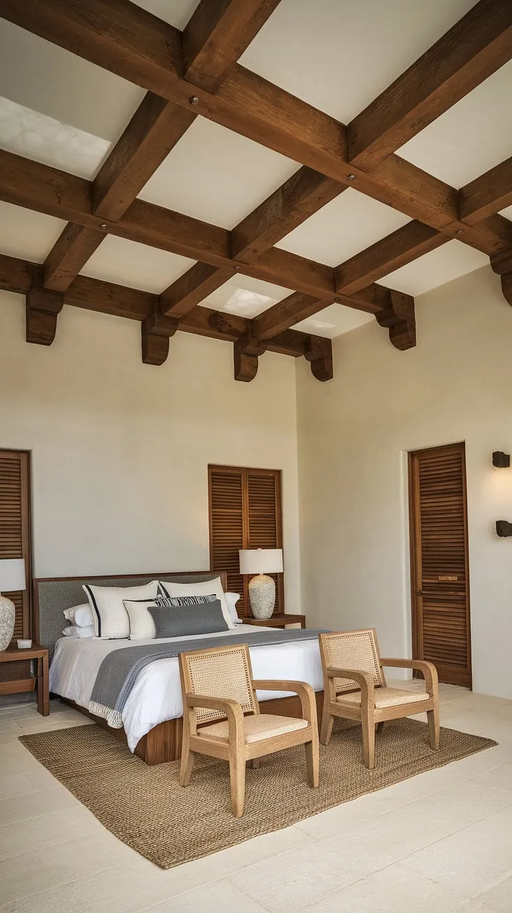 Wake up to the sun-drenched warmth of this Mediterranean haven. The high ceilings and rich wood create a sense of calm and serenity, perfect for unwinding after a long day. A simple elegance pervades the space, inviting restful nights and peaceful mornings.