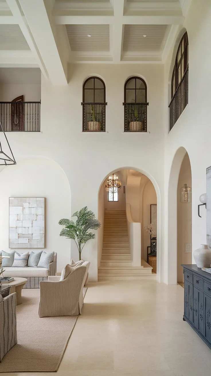 A sunlit Mediterranean home showcases graceful arches and tasteful décor.