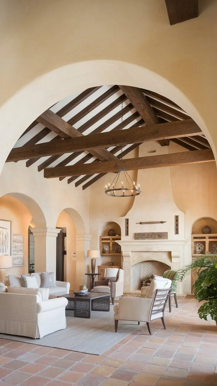 Elegant Mediterranean-style architecture blends ranch-style practicality with warm, inviting interiors.