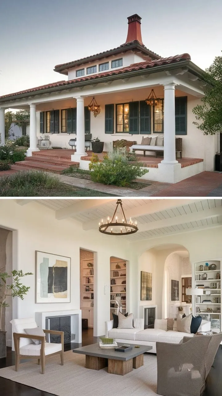 Bathed in sunlight, this Mediterranean-style ranch boasts airy interiors, rich dark wood floors, and a seamless blend of relaxed elegance and luxurious living.