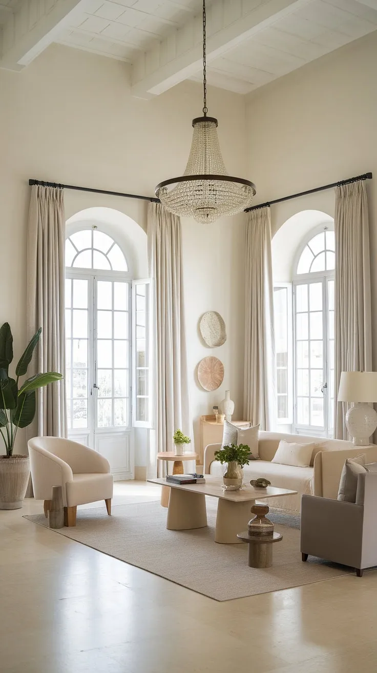 Elegant Italian architecture bathes a light-filled Mediterranean interior in airy sophistication
