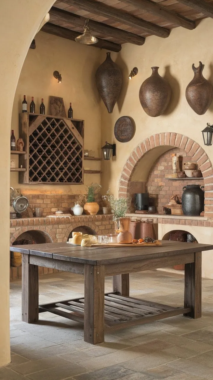 Bathed in sunlight and infused with the aroma of simmering herbs, this Tuscan-inspired kitchen is a vibrant celebration of family, flavor, and the warmth of Italian home design.