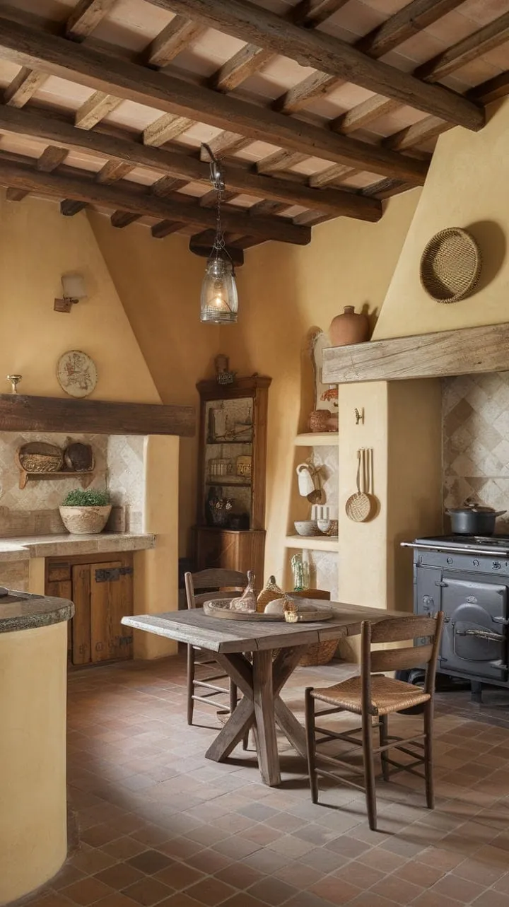 Bask in the sunlit embrace of a Mediterranean kitchen, where the scent of fresh herbs mingles with rustic charm and timeless elegance.