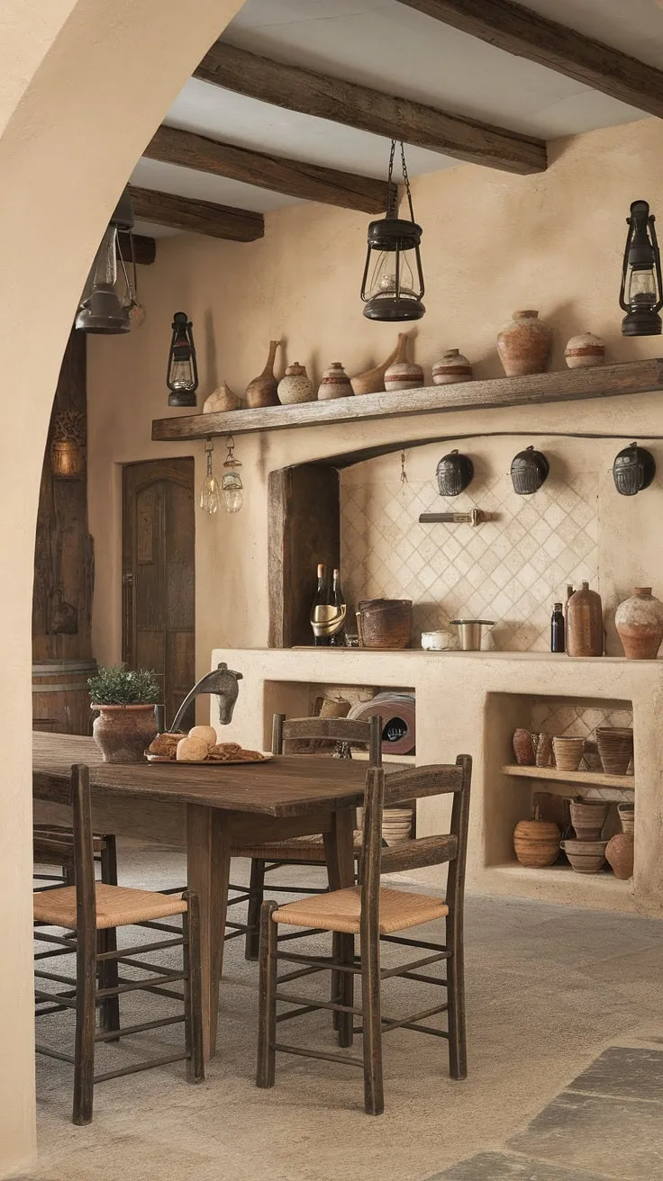 Elegant Italian Tuscan design fills a sun-drenched Mediterranean kitchen with old-world charm