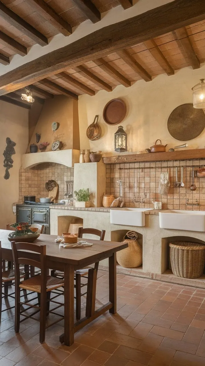 In a rustic Tuscan kitchen bathed in sunlight, the rich aroma of simmering tomatoes and warm bread mingles with the whispers of generations, creating a heartwarming haven for family and memories.