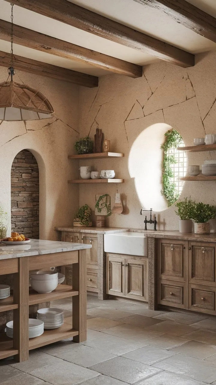 In a sun-kissed Tuscan kitchen, rustic charm and timeless Italian design blend seamlessly, creating a warm haven where culinary dreams flourish and cherished memories are crafted.