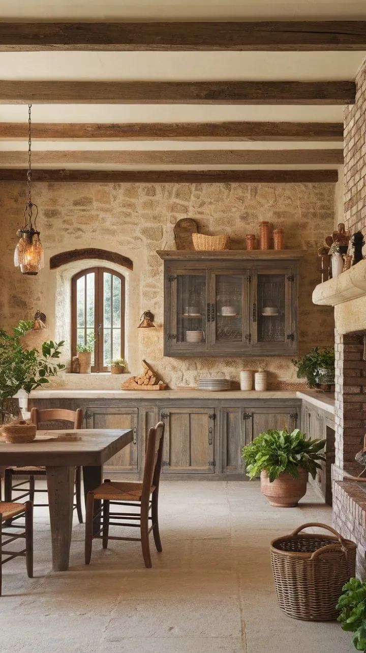 This Tuscan kitchen, with its warm terracotta tones and rustic charm, invites family and friends to savor life's simple pleasures amidst the comforting aromas of home-cooked meals.