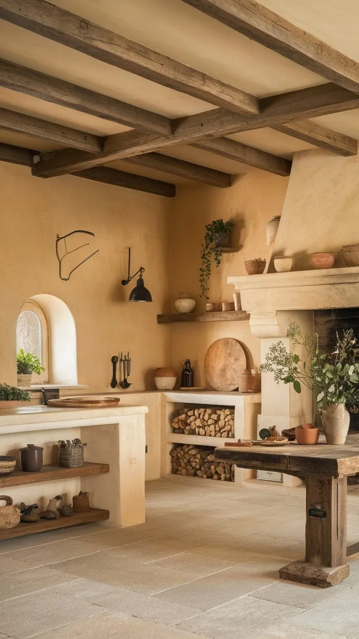 In a sunlit Tuscan kitchen, the rustic allure of aged stone and terracotta mingles with the savory scents of simmering herbs, creating a timeless backdrop for cherished culinary memories.