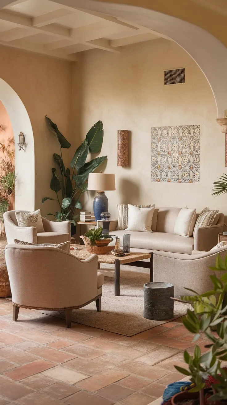 A sun-drenched Mediterranean living room evokes a feeling of warmth and comfort.