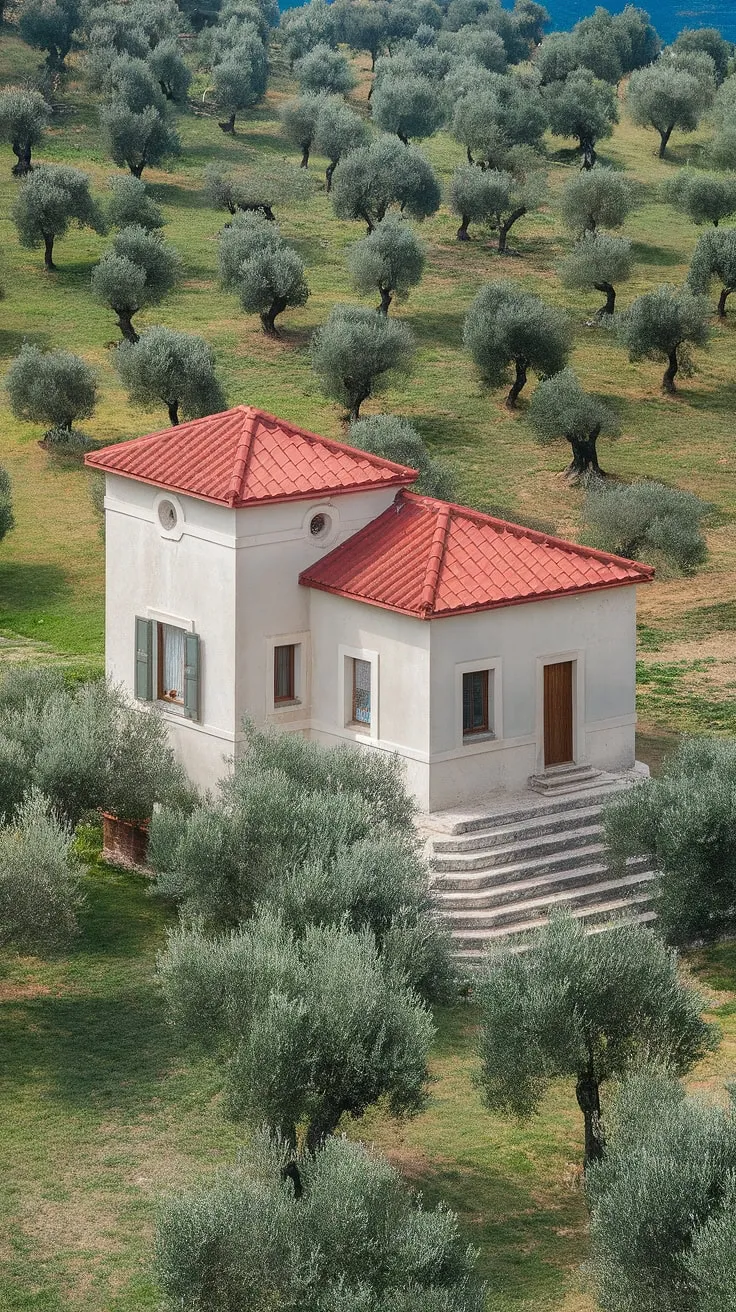Whitewashed walls and a red roof crown this charming escape in a vibrant landscape.