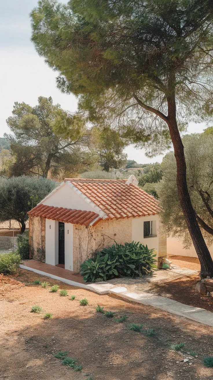 A sun-drenched Mediterranean villa, nestled amongst lush greenery and dry stone, beckons.