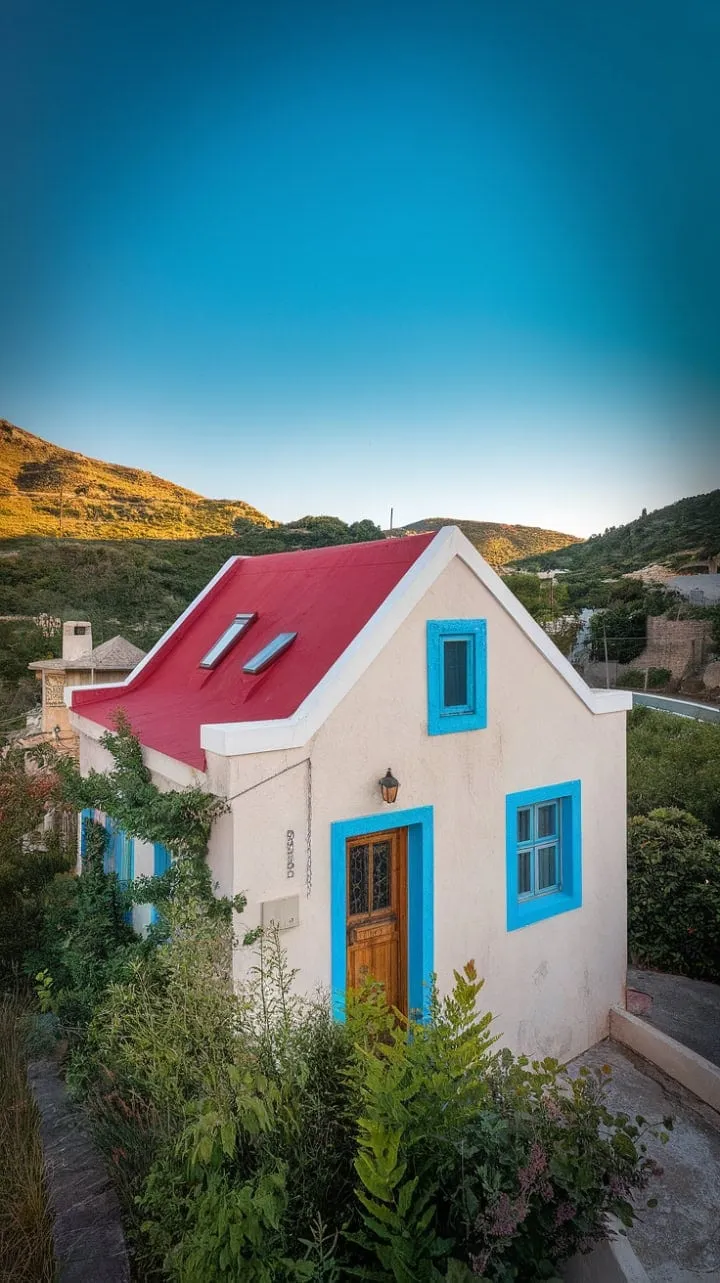 Beneath a brilliant sky, sun-kissed terracotta roofs and charming blue-trimmed windows create a serene Mediterranean retreat that beckons you to uncover its timeless allure.