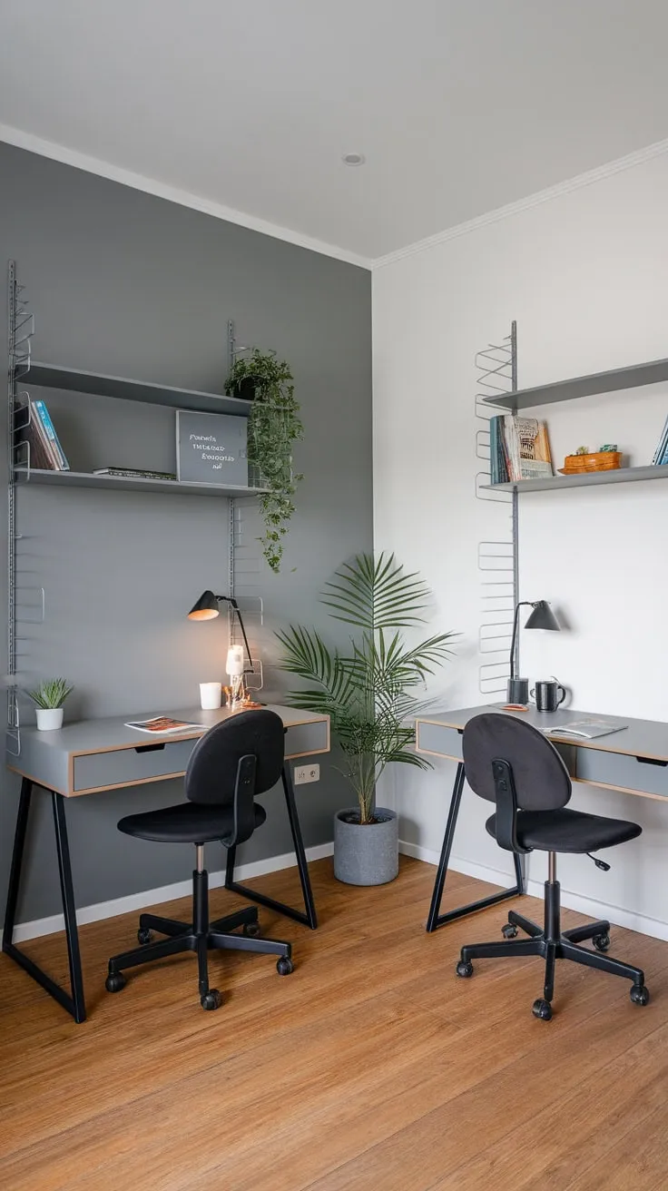 Two desks bathed in natural light create a functional and inviting men's study space.