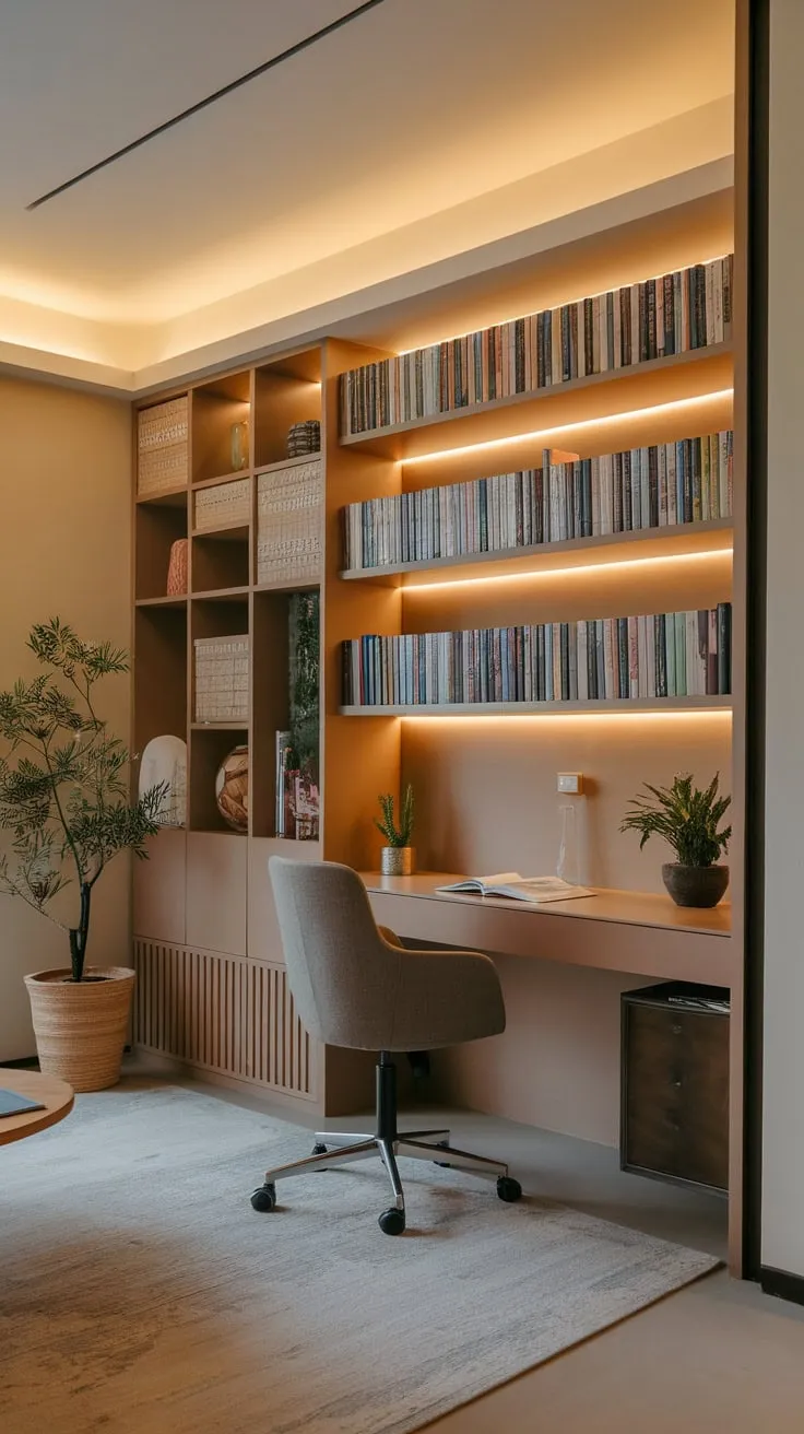 A modern study, perfect for focused work or quiet contemplation, offers a comfortable and inspiring space for men.