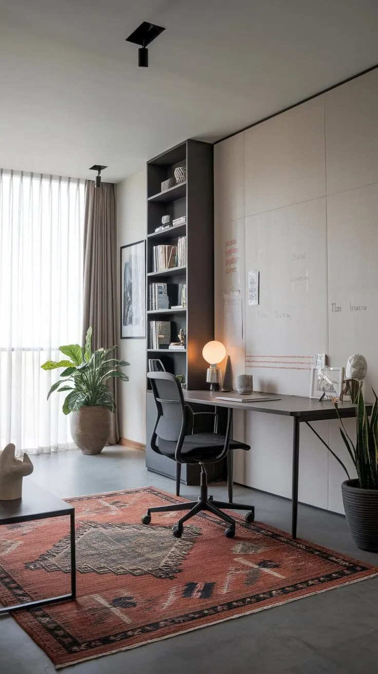 A modern, functional men's study features a clean design ideal for focused work and creative thinking.