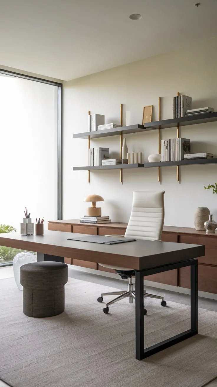 The bright, airy men's study boasts a clean design perfect for productive work.