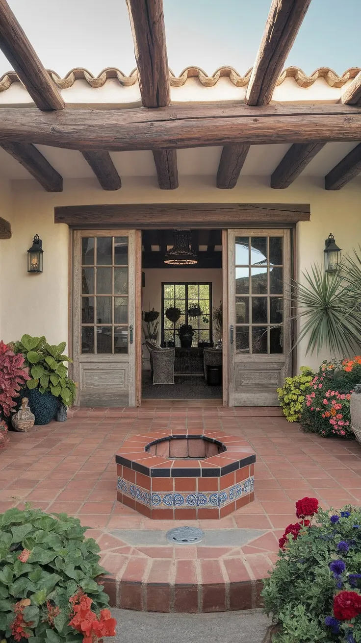Imagine evenings spent on this charming step down patio, the gentle sounds of nature accompanying you as you descend the wooden outdoor patio stairs.  This patio with steps down from house showcases a beautiful blend of functionality and style.  From patio stair design to overall stepped patio ideas, this space offers endless inspiration for your own backyard oasis.  Think small deck to patio transition or even a DIY ground level deck – the possibilities are endless.