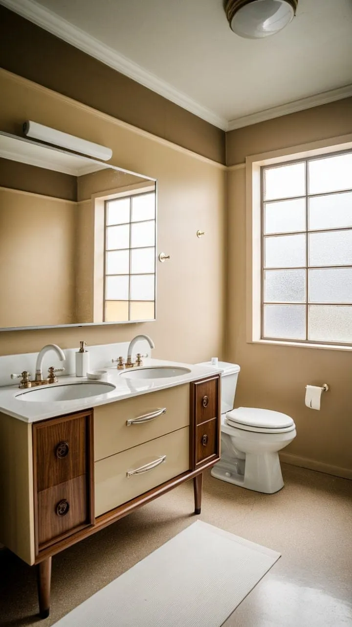 In this mid-century modern bathroom, the Casa Vintage vanity embodies understated luxury, harmonizing with creamy walls and crisp white fixtures to create a serene sanctuary.
