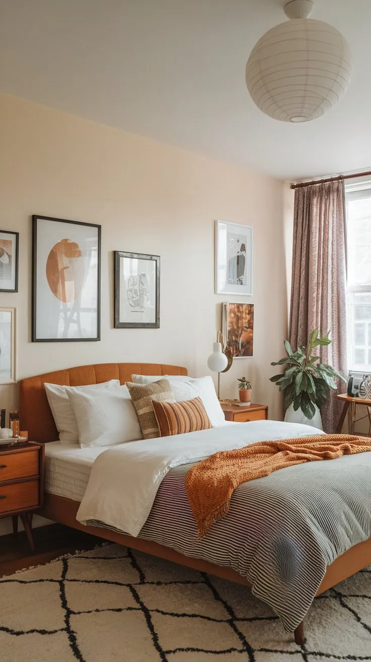 A mid-century dream apartment awaits, showcasing a retro aesthetic infused with a touch of futuristic deco.