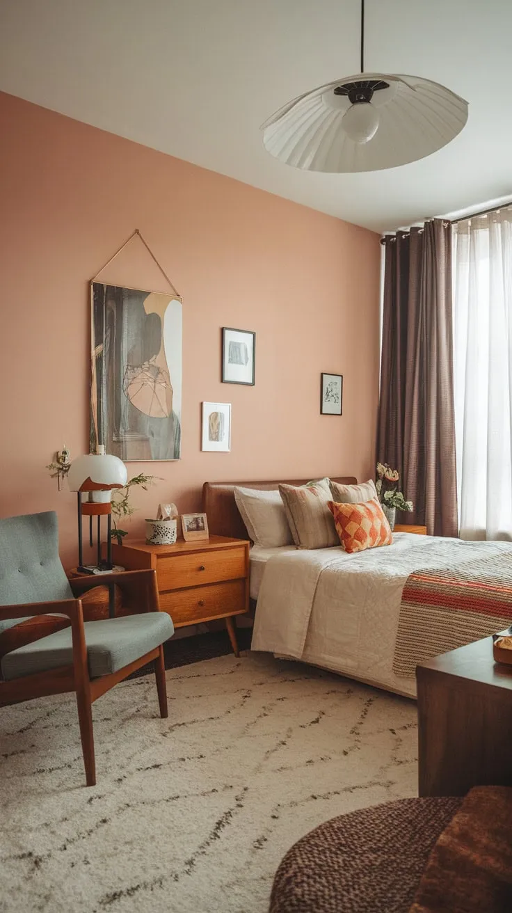 A mid-century London bedroom evokes a retro-futuristic dream apartment.