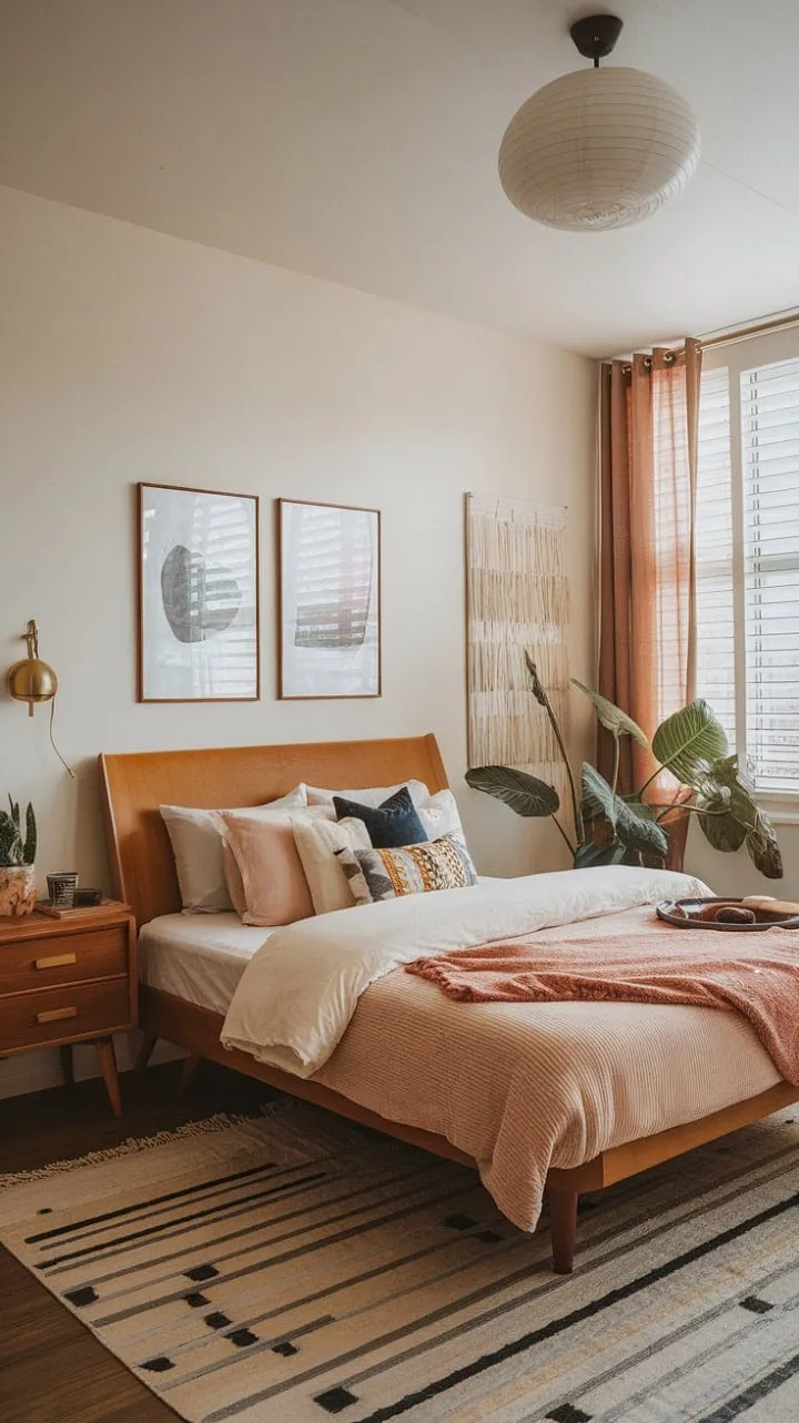 This mid-century dream apartment artfully fuses vintage charm with futuristic flair, creating a captivating space where retro chic meets contemporary elegance.
