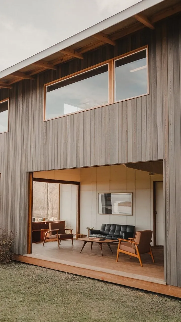 Bathed in sunlight, this mid-century modern farmhouse blends minimalist elegance with curated furnishings to create a serene sanctuary of refined living.