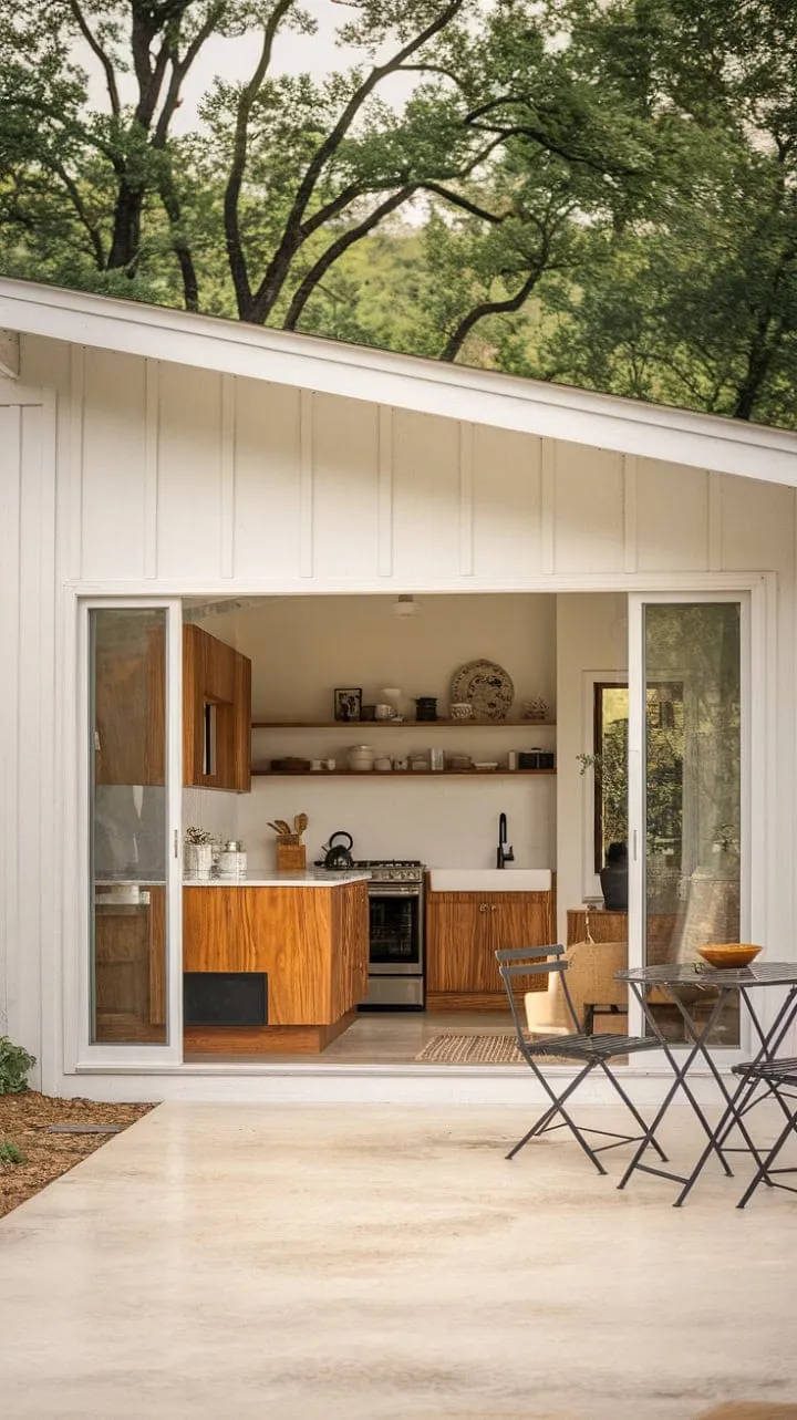 This mid-century farmhouse kitchen harmoniously blends modern minimalism with rustic charm, creating a timeless and effortlessly chic retreat.