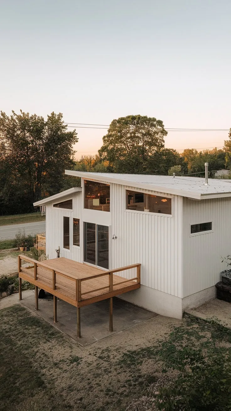 A testament to timeless design, this white farmhouse stands as a beacon of understated sophistication. Its minimalist aesthetic, punctuated by the warmth of the wooden deck, creates a serene atmosphere. A sanctuary away from the everyday, it offers a peaceful retreat where one can truly unwind.