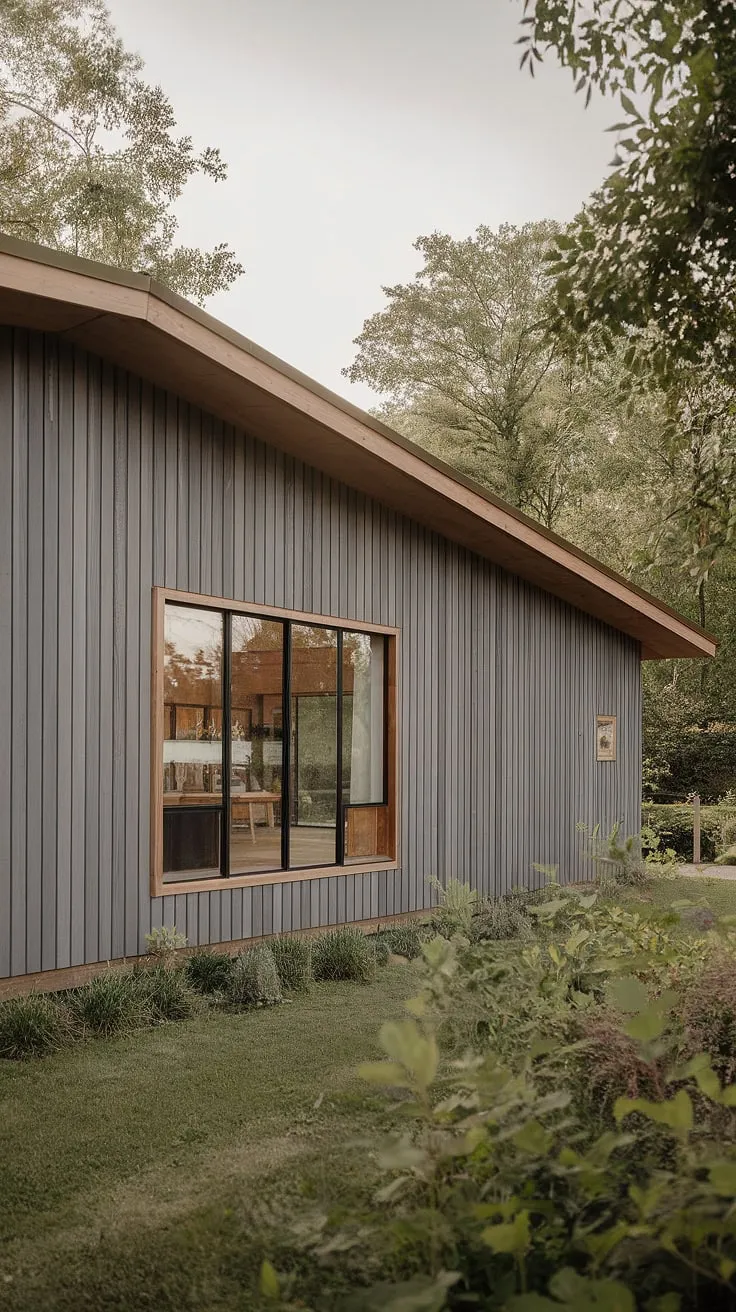 Nestled amongst the lush greenery, this mid-century modern farmhouse offers a serene escape. The minimalist design, highlighted by the expansive window and warm wood exterior, creates a tranquil atmosphere-a perfect blend of rustic charm and contemporary elegance. A testament to timeless design, it's a home where comfort and style seamlessly coexist.