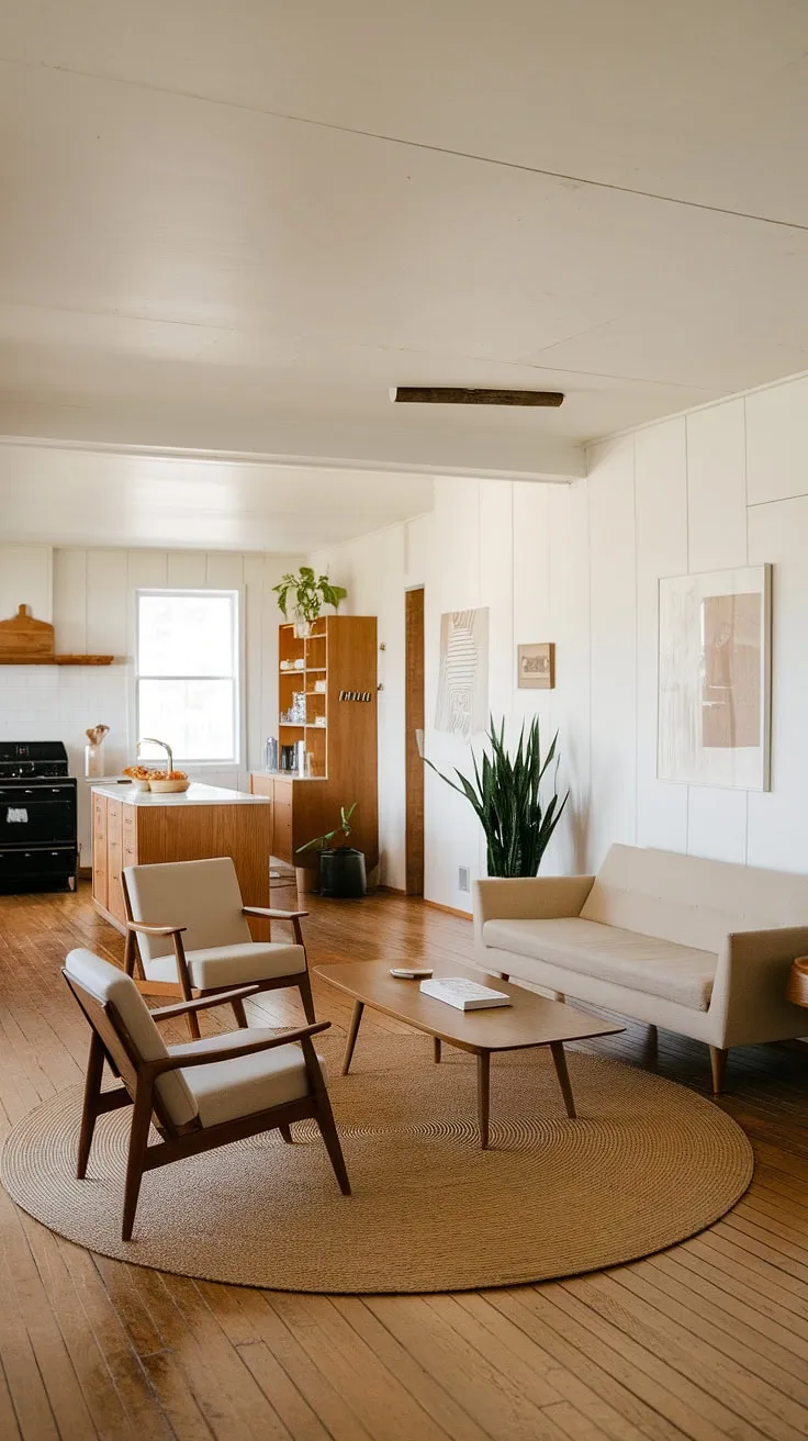Mid-century modern meets minimalist farmhouse charm. The clean lines and natural materials create a serene and inviting atmosphere, perfectly blending a functionality with timeless style.