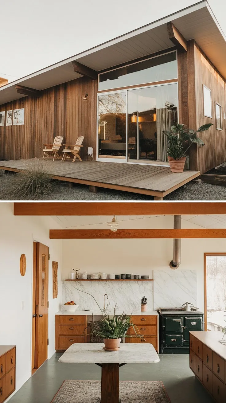 This mid-century modern farmhouse effortlessly blends rustic charm with minimalist design. The warm wood tones, clean lines, and thoughtful details create a space that feels both inviting and effortlessly stylish. A perfect blend of vintage and contemporary, it's a home where comfort and elegance meet.