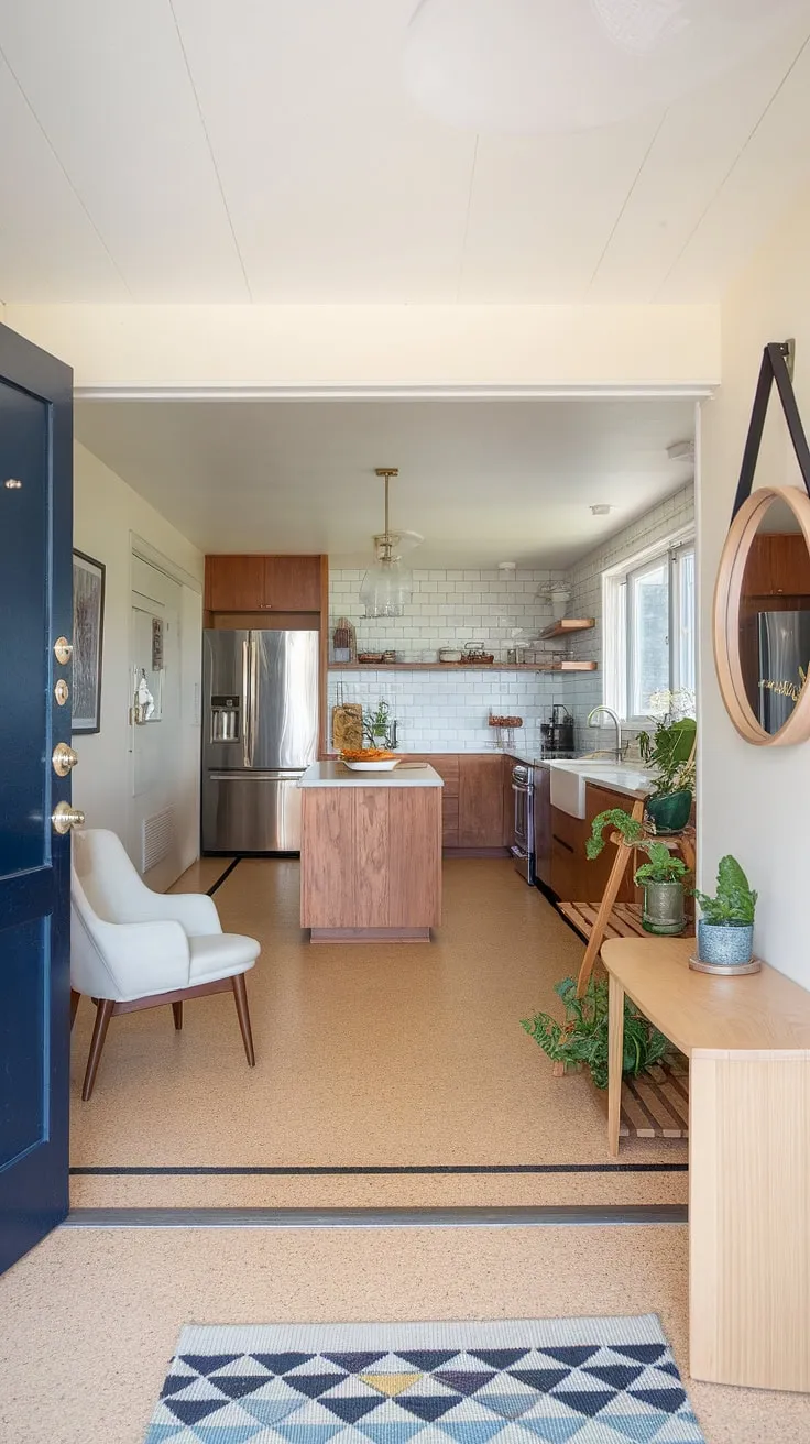 Where mid-century modern meets contemporary comfort. The remodeled kitchen and foyer seamlessly blend classic lines with updated style, creating a space that's both elegant and effortlessly livable. A perfect example of how thoughtful design can transform a home.