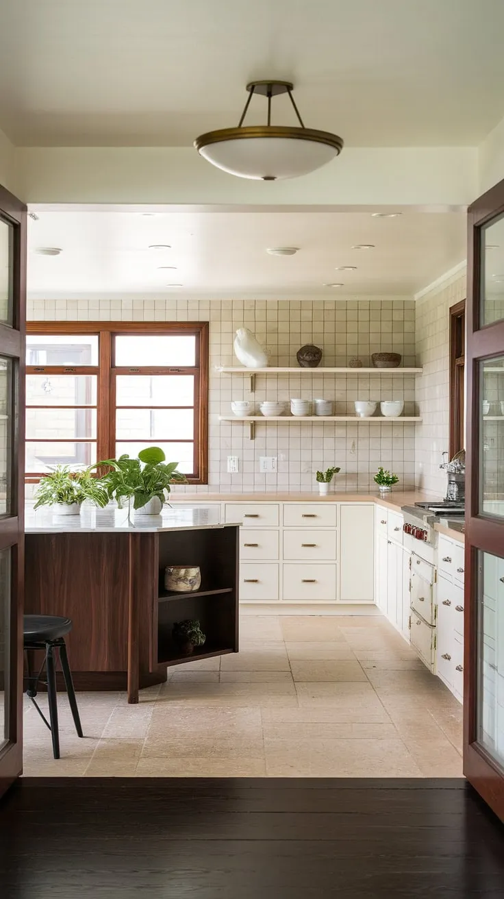 Mid-century modern meets contemporary comfort. The remodeled foyer and kitchen seamlessly blend classic lines with updated style, creating a space that's both elegant and inviting. A perfect example of how thoughtful design can breathe new life into a timeless home.