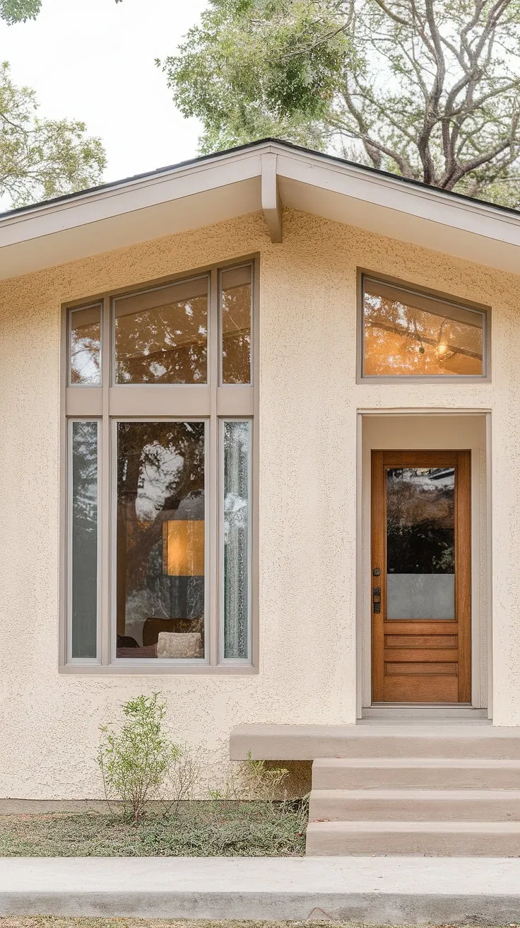 This mid-century modern bungalow, with its clean lines and understated elegance, perfectly embodies the era's focus on functionality and simple beauty. The large window, sliding glass door, and carefully considered details create a sense of calm and understated luxury. A testament to timeless design.