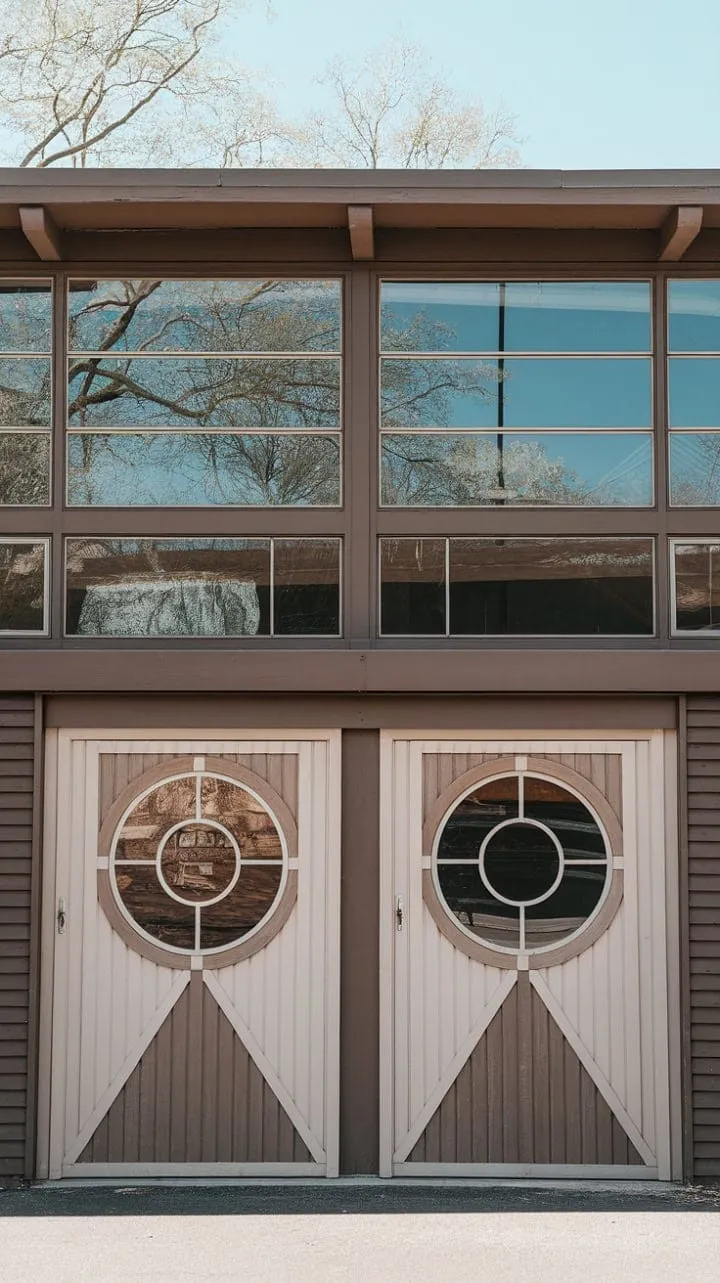 This mid-century modern gem elegantly captures the artistry of its era, blending unique garage doors and expansive windows to create a mesmerizing dance of light and shadow.
