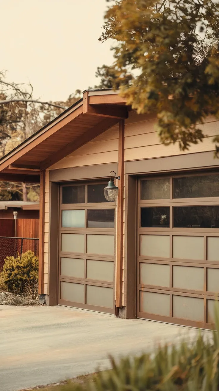 This mid-century gem, with its subtly detailed garage doors and warm, inviting façade, is a testament to timeless design. A quiet sanctuary nestled amongst the trees, it promises a peaceful retreat. A true architectural treasure.
