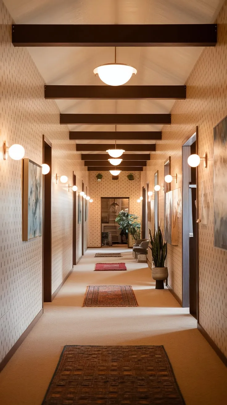 A hallway that transcends mere passage; it's a curated experience. The interplay of light and shadow, the subtle textures, and the carefully chosen artwork all contribute to a feeling of calm and understated luxury. A space where memories are made.