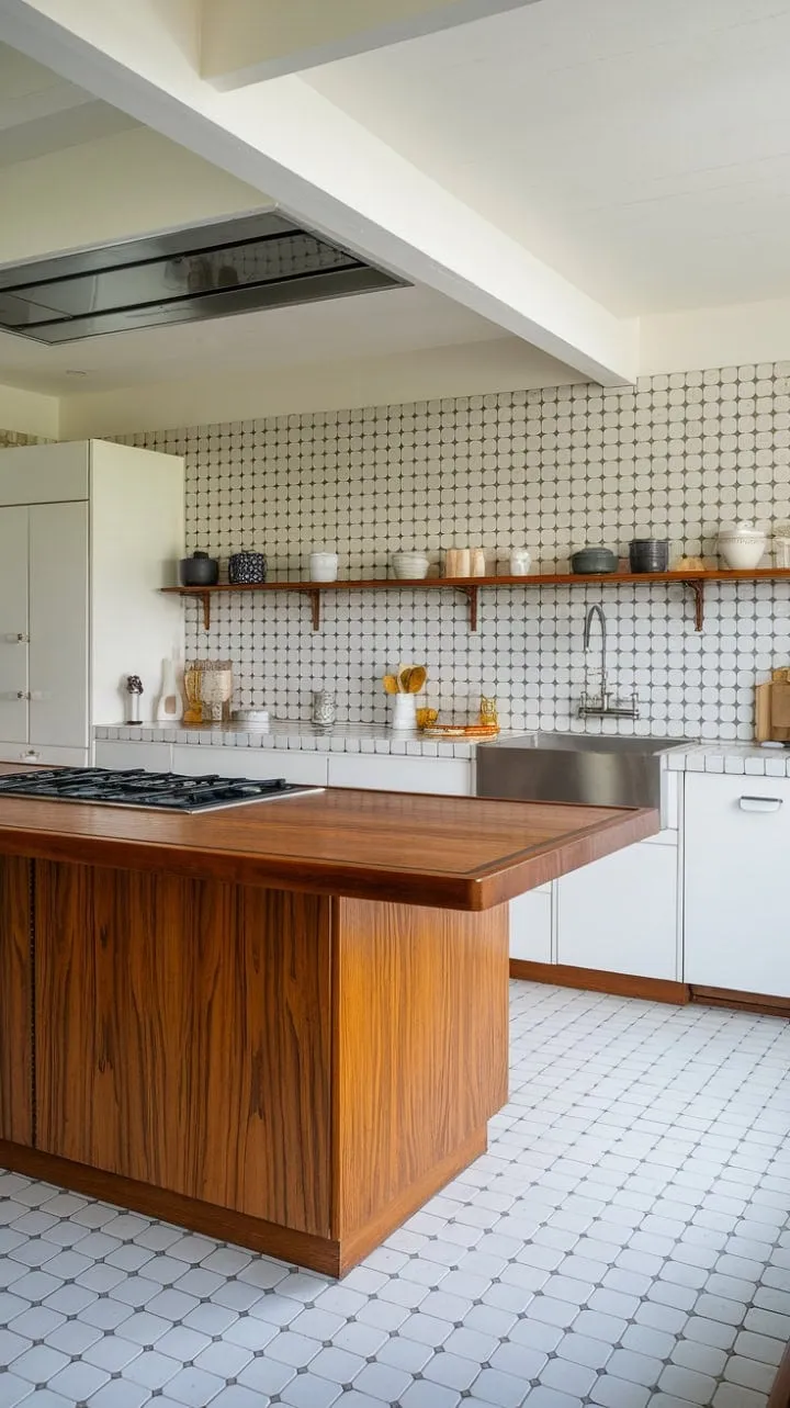 This kitchen masterfully combines clean lines and warm wood with mid-century charm, creating a chic, functional space that encourages both conversation and culinary creativity.