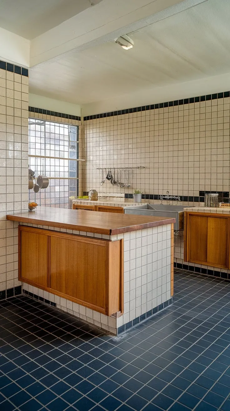 The warmth of the wood, the cool gleam of stainless steel, and the timeless elegance of mid-century design all come together in this kitchen. A perfect blend of form and function, it's a space where culinary creativity thrives. A testament to enduring style, this kitchen is a dream realized.
