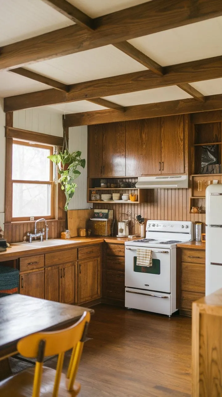 Awakening in a sunlit kitchen, where the fragrant embrace of pine and coffee meets handcrafted woodwork and modern convenience, offers a delightful retreat into rustic elegance.