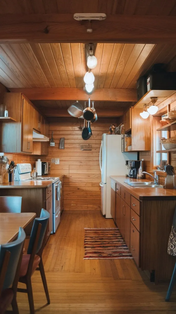 This mid-century kitchen harmoniously combines rustic charm and elegant simplicity, creating a captivating space that is both functional and inviting.