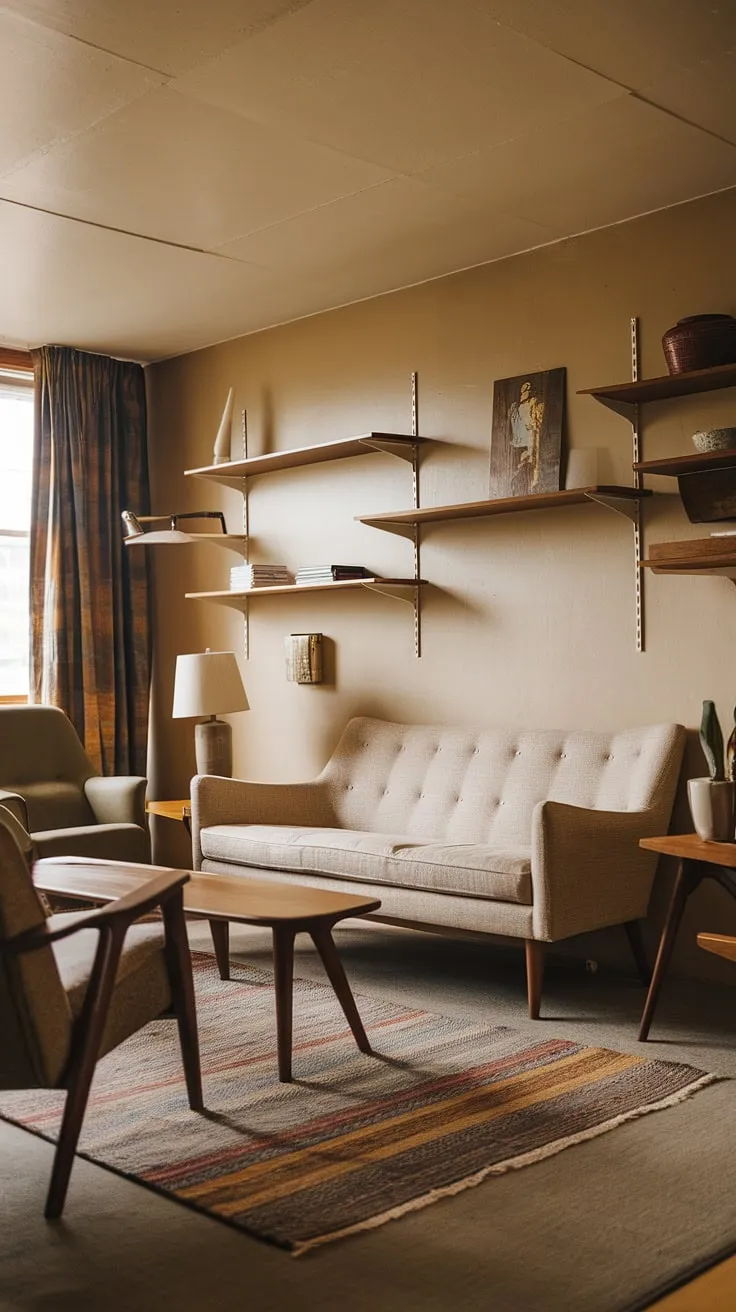 A curated collection of mid-century pieces, bathed in soft light, defines this inviting living room. The subtle color palette and carefully chosen textures contribute to an atmosphere of relaxed sophistication. A true testament to classic design.