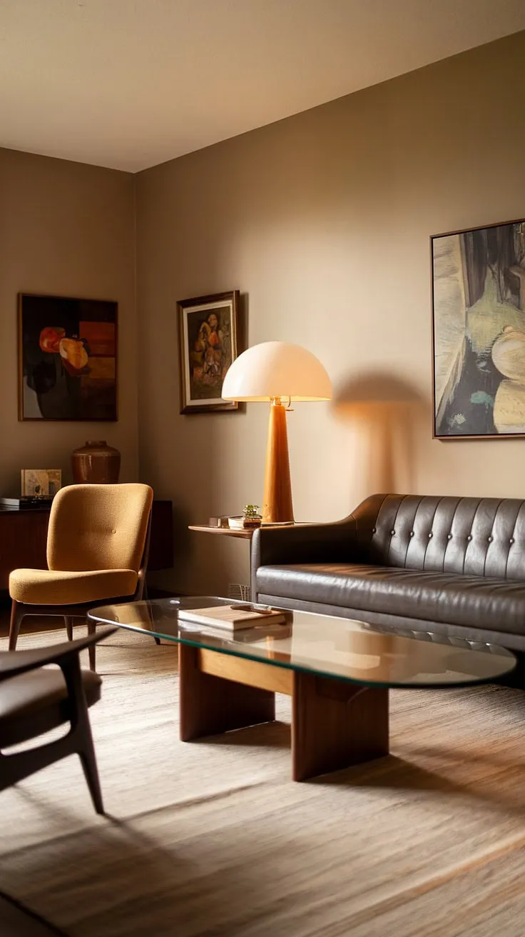 This mid-century modern haven is a sanctuary of calm. The neutral palette, punctuated by the organic curves of the furniture and the subtle warmth of the wood, creates a serene atmosphere. A space designed for relaxation and contemplation, it's a beautiful example of how classic design can feel effortlessly contemporary.