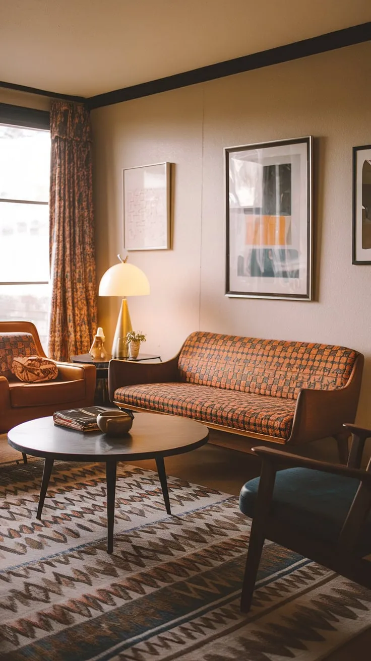 This mid-century modern haven is a testament to timeless design. The richly textured fabrics, carefully curated artwork, and iconic furniture pieces create a sophisticated atmosphere. A space where comfort and style seamlessly coexist.