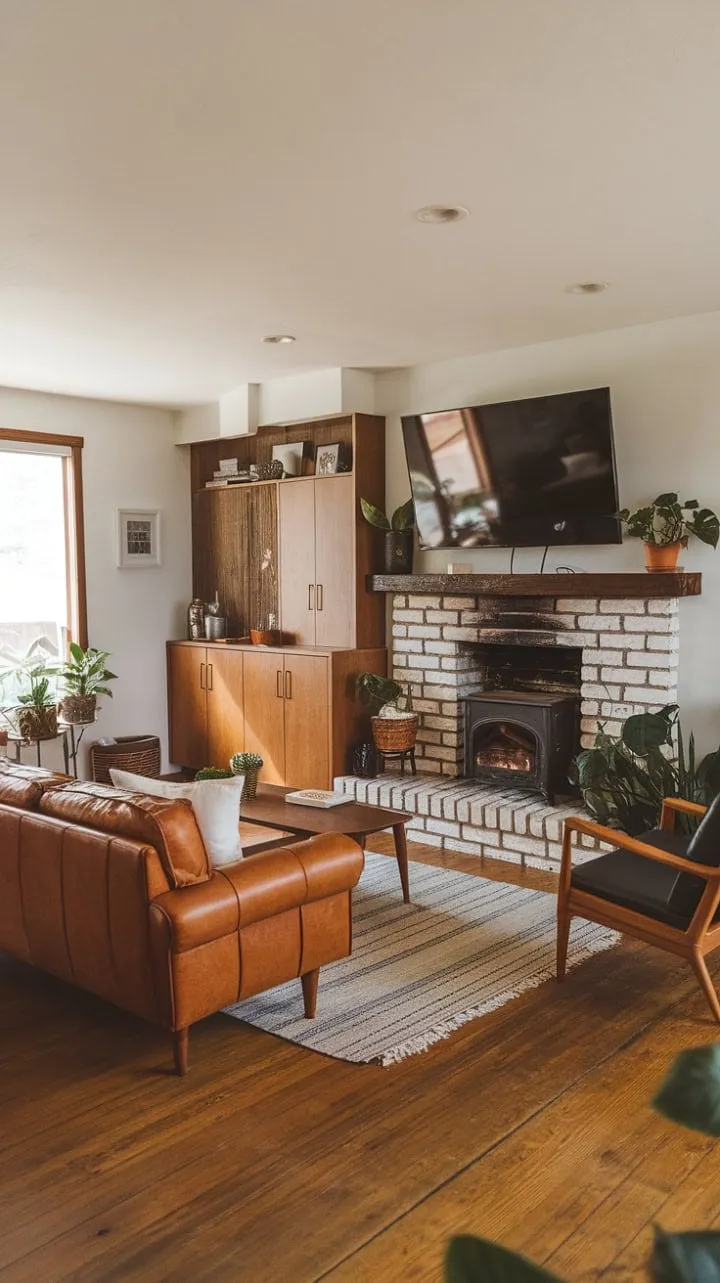 This family room masterfully combines mid-century elegance with contemporary comfort, creating a sophisticated yet inviting sanctuary.