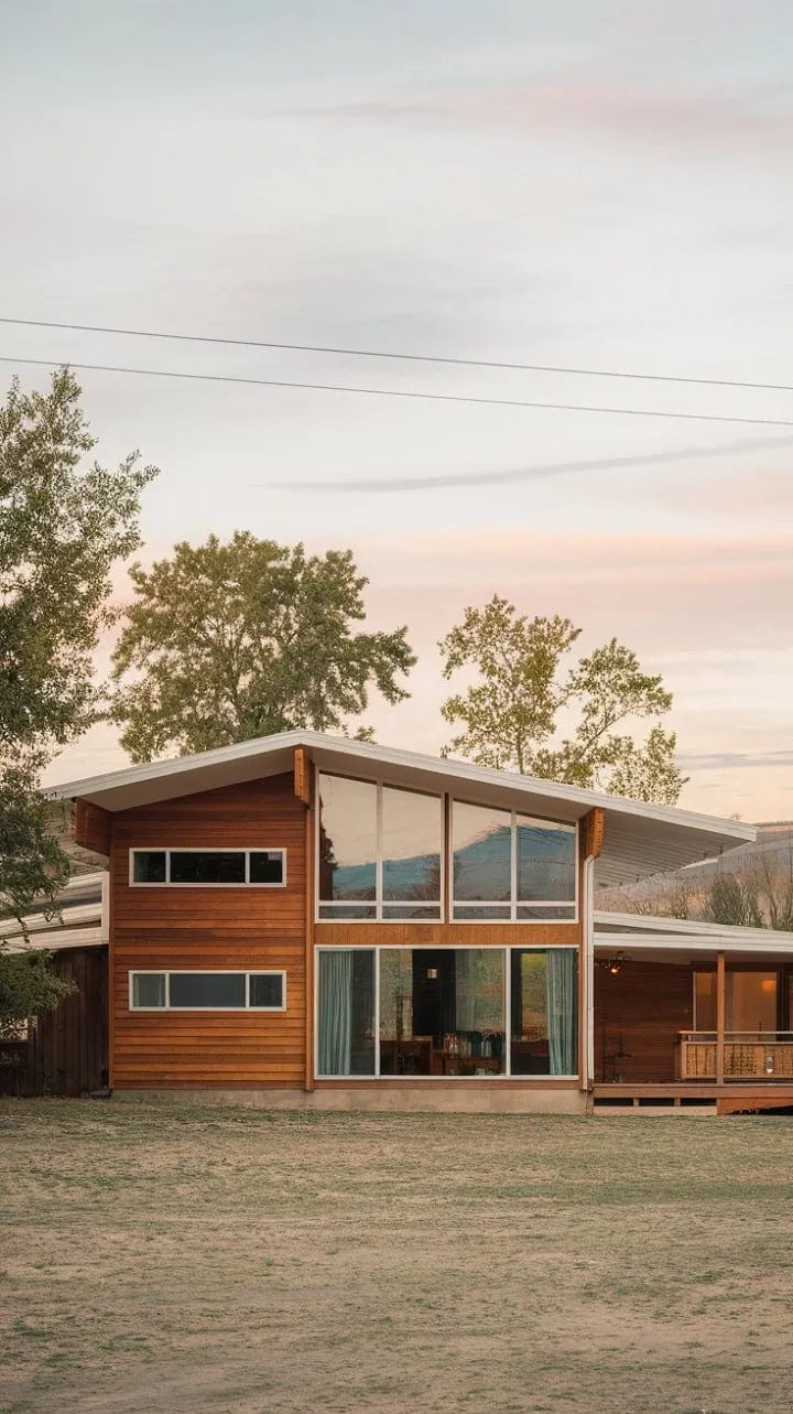 This mid-century modern farmhouse, a serene blend of timeless craftsmanship and natural beauty, invites you to escape into its tranquil embrace.