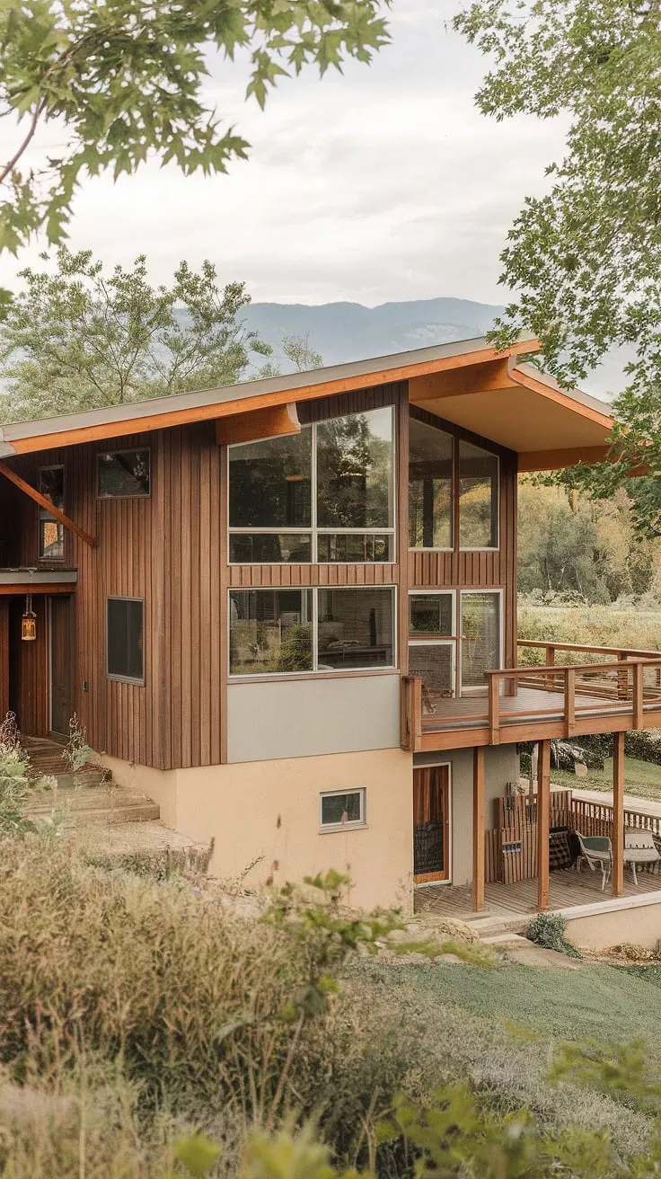 Nestled amongst the towering pines and majestic mountains, this mid-century modern farmhouse offers breathtaking views and a tranquil escape. The expansive windows and spacious deck provide seamless indoor-outdoor living, perfectly blending rustic charm with contemporary design. A true testament to timeless architecture.