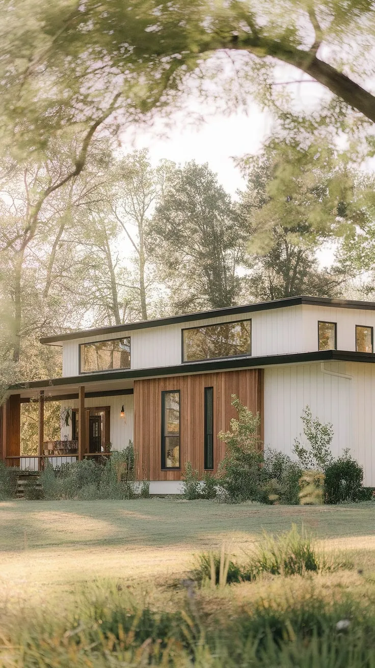 This two-story farmhouse embodies the essence of mid-century modern architecture. Its clean lines and natural materials create a harmonious balance with the surrounding landscape. A picturesque setting, it invites relaxation and contemplation, a place where memories are made.