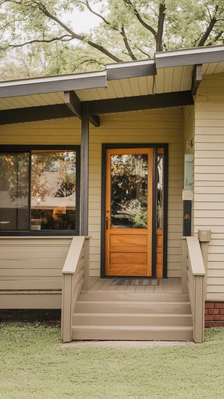 This mid-century gem seamlessly marries classic design with rich wood details, inviting you to savor its understated sophistication from the porch.